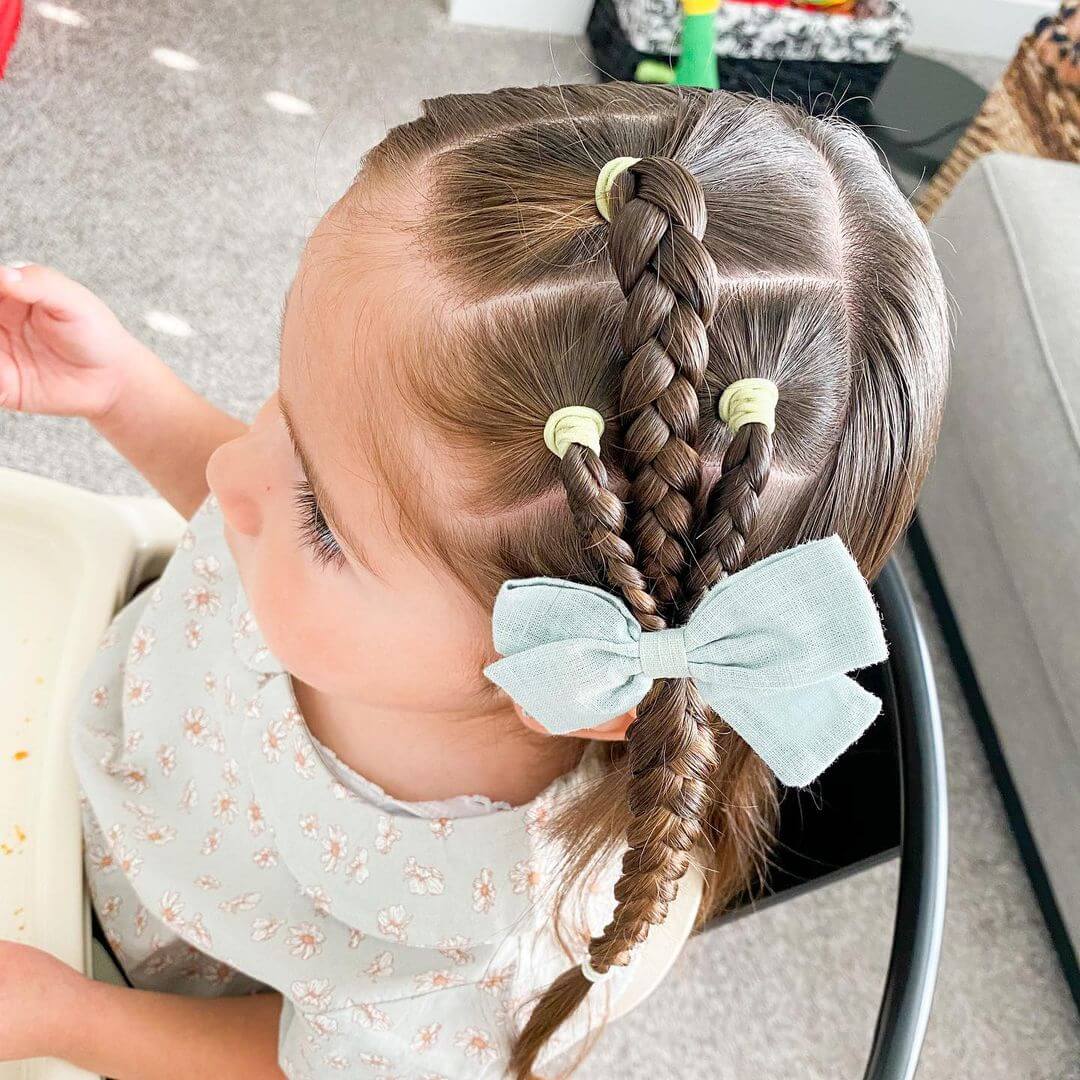 Three simple side braids hairstyle for kids