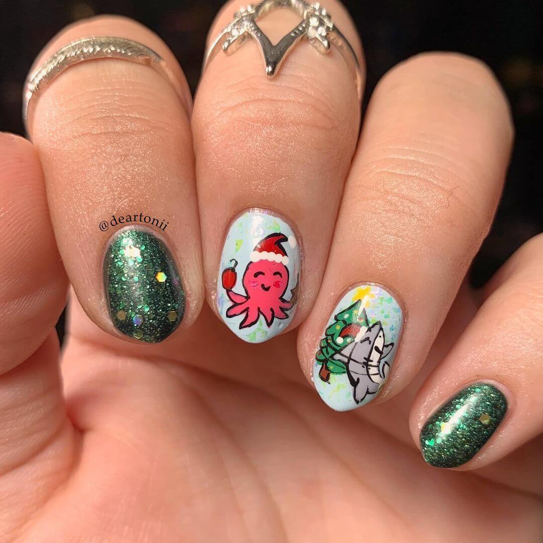 Christmas Nail Art Designs Christmas trees and a variety of creatures 