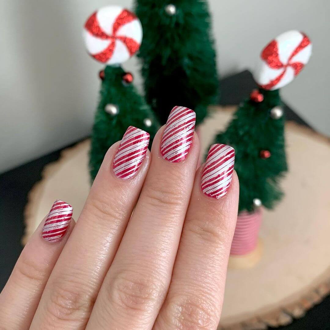 Christmas candy inspired nail art design