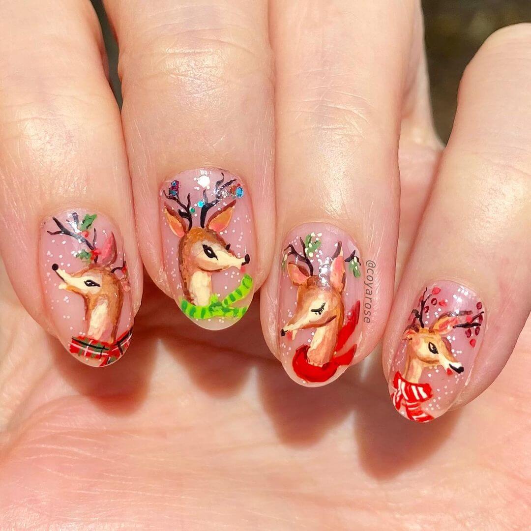 Christmas Nail Art Designs Reindeer with various styles