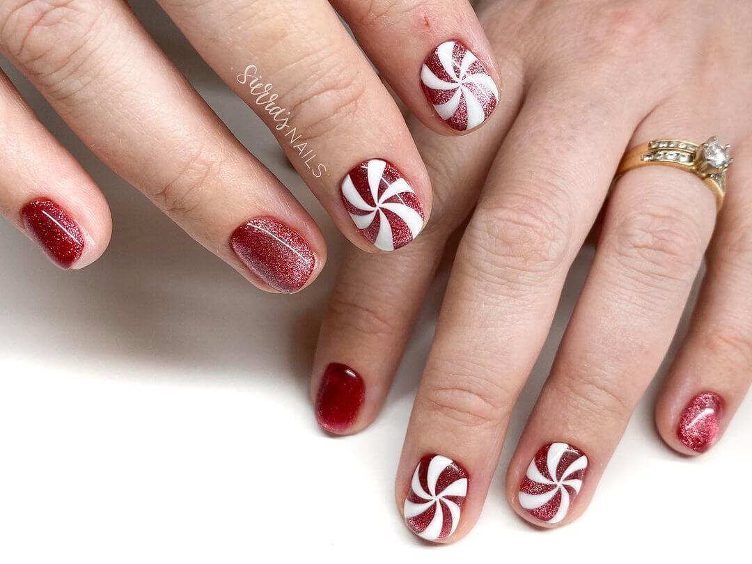 Christmas Nail Art Designs Candy nail art with red glitters all around!