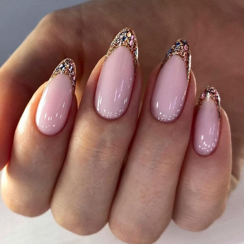 Cristal Nail Art Designs Marble Pink Golden Tip French Nails