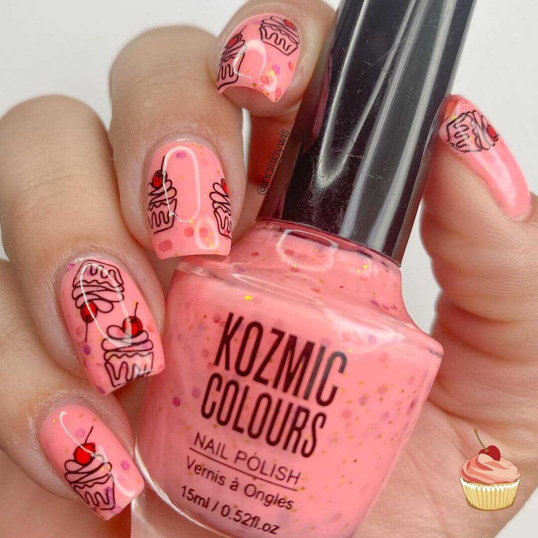 Cupcake Nail Art Designs Coral pink shade with cupcakes all over!