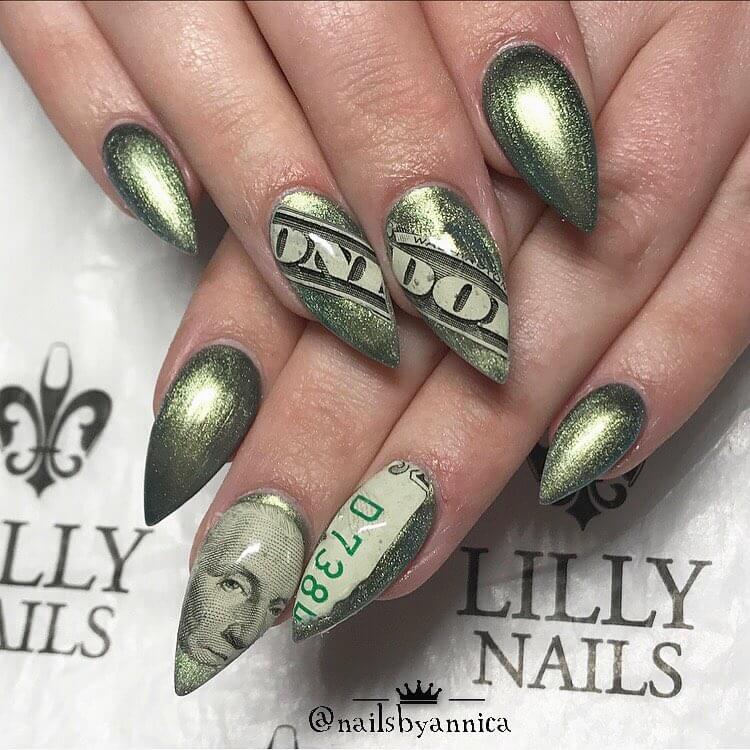 Dollar Nail Art Designs Dollar in shiny green nail art design