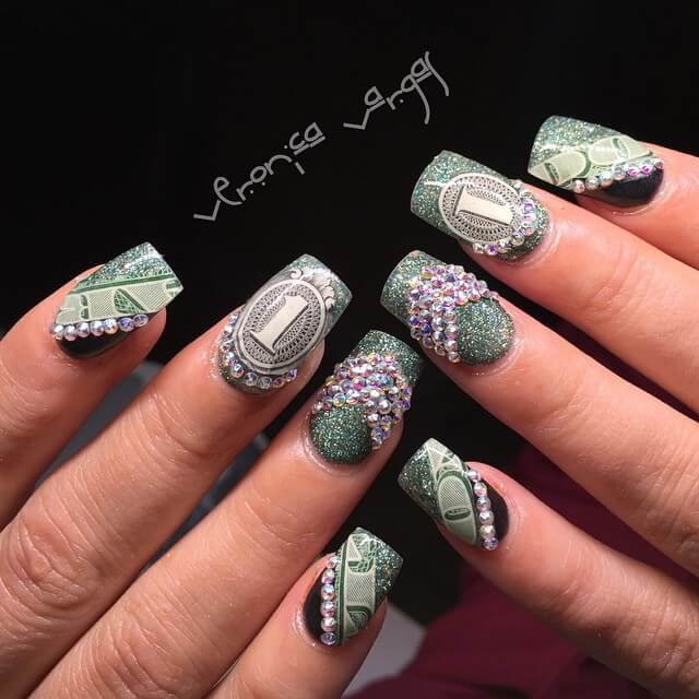 Dollar Nail Art Designs Jewelled dollar nail art design