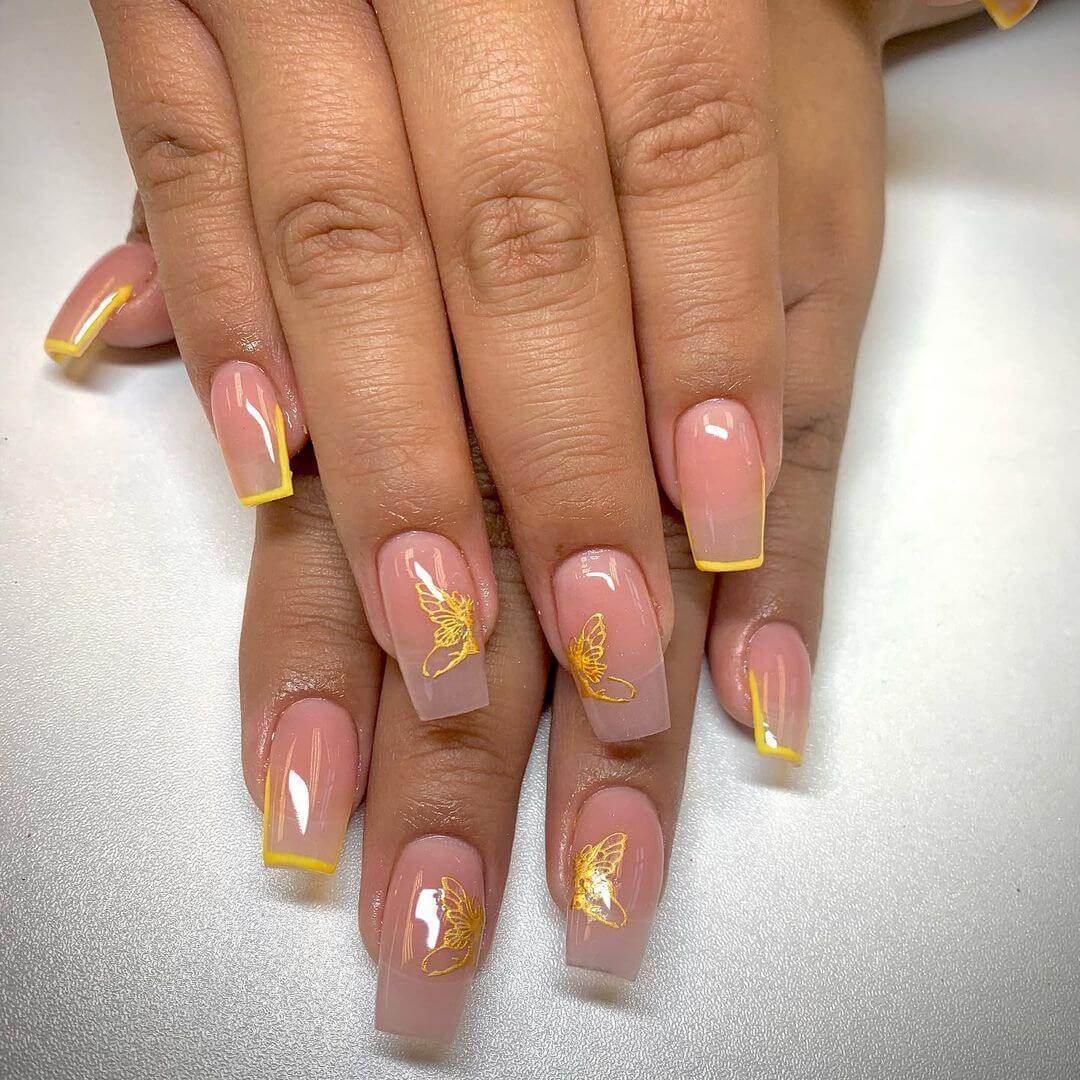 Butterfly theme gold nail art design