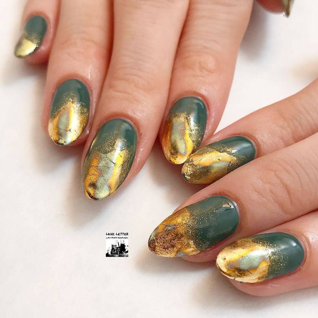 Gold Nail Art Designs Gold with green nail art design