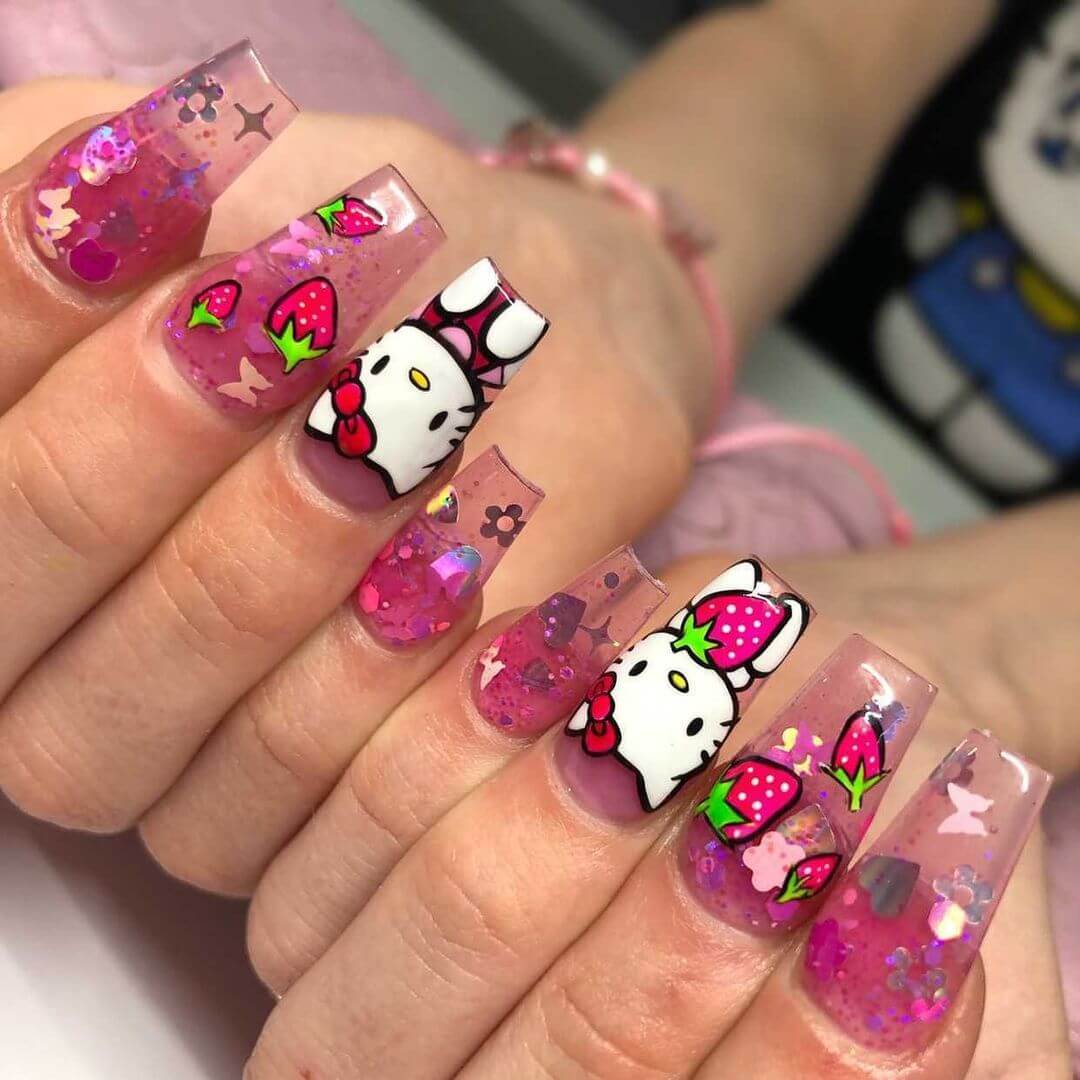 Hello Kitty Nail Art Designs Strawberry theme Hello Kitty nail art design