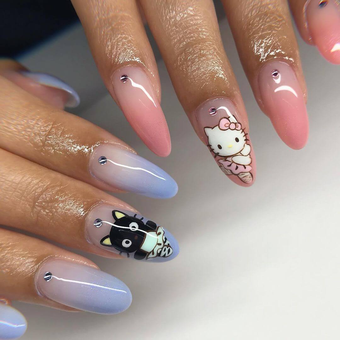 Hello Kitty Nail Art Designs Hello Kitty with Chococat nail art design