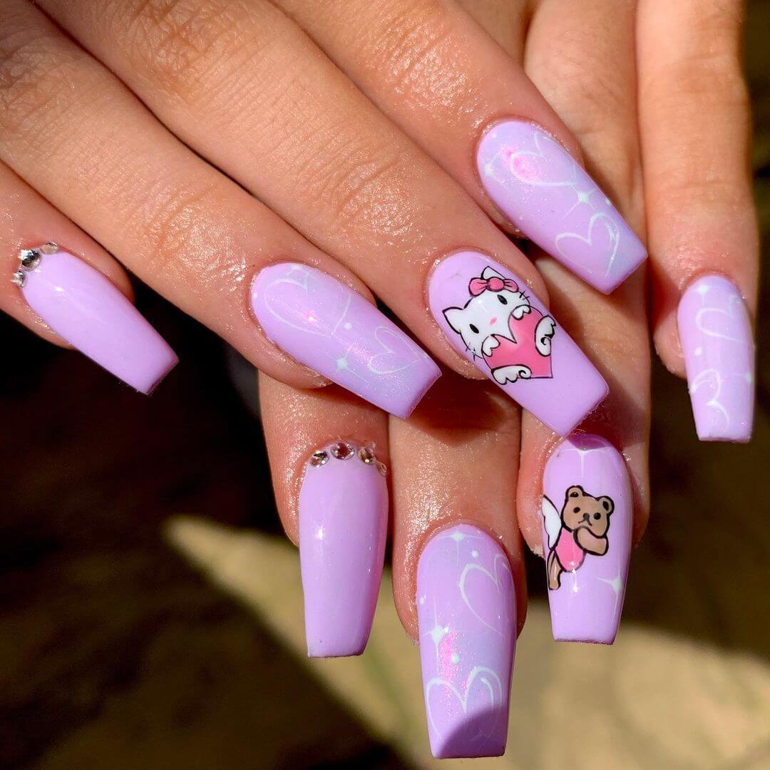 Hello Kitty Nail Art Designs Purple Love