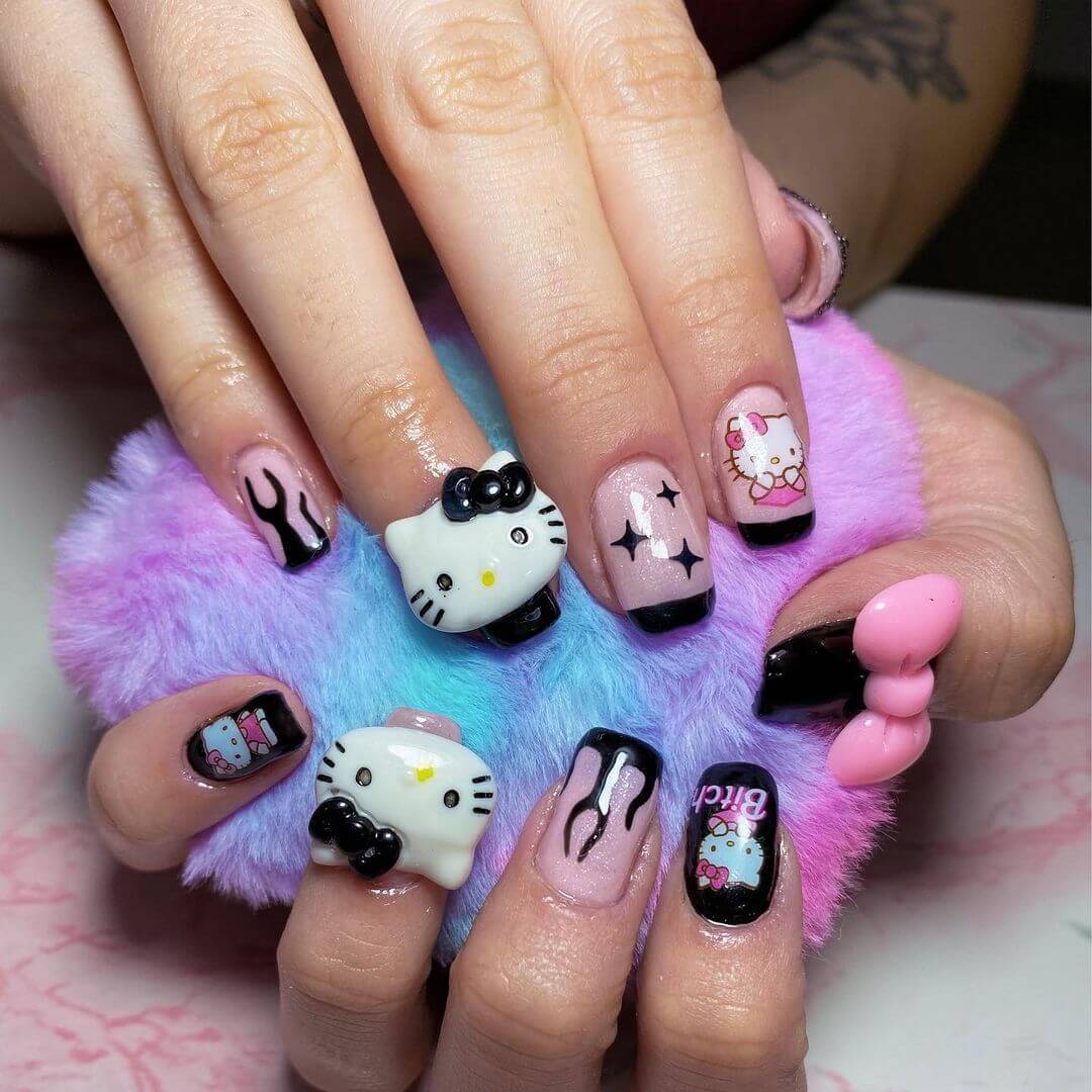 Hello Kitty Nail Art Designs Hello Kitty in black nail art design