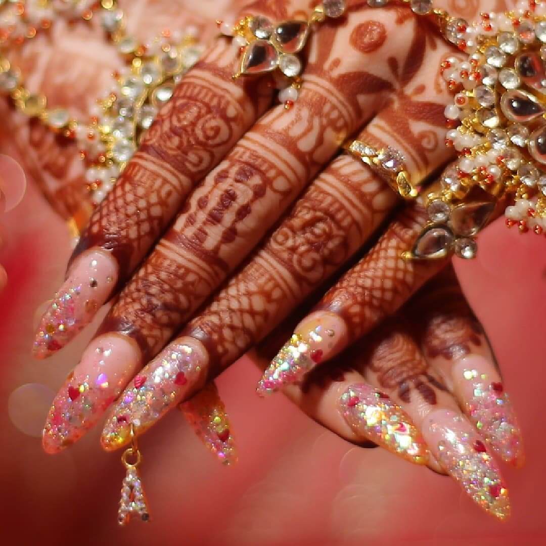 Coloured Flakes - Punjabi Wedding Nail Art