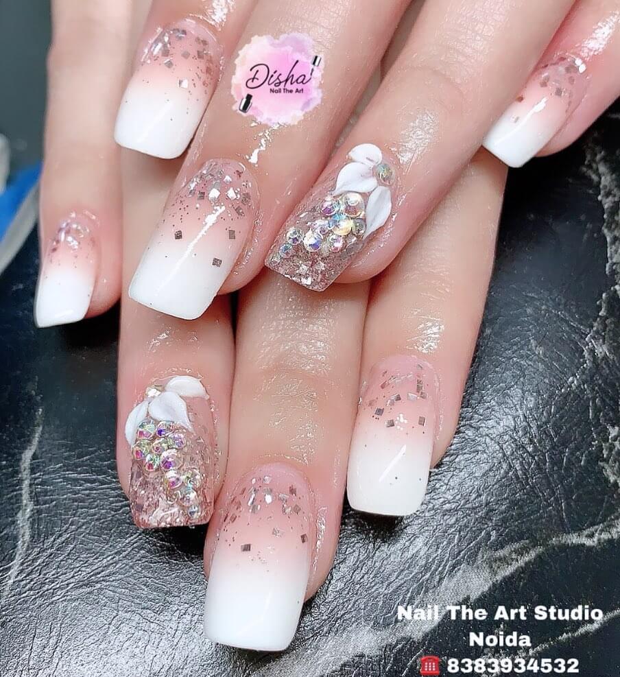 French Tip Nails With Glitter For Brides