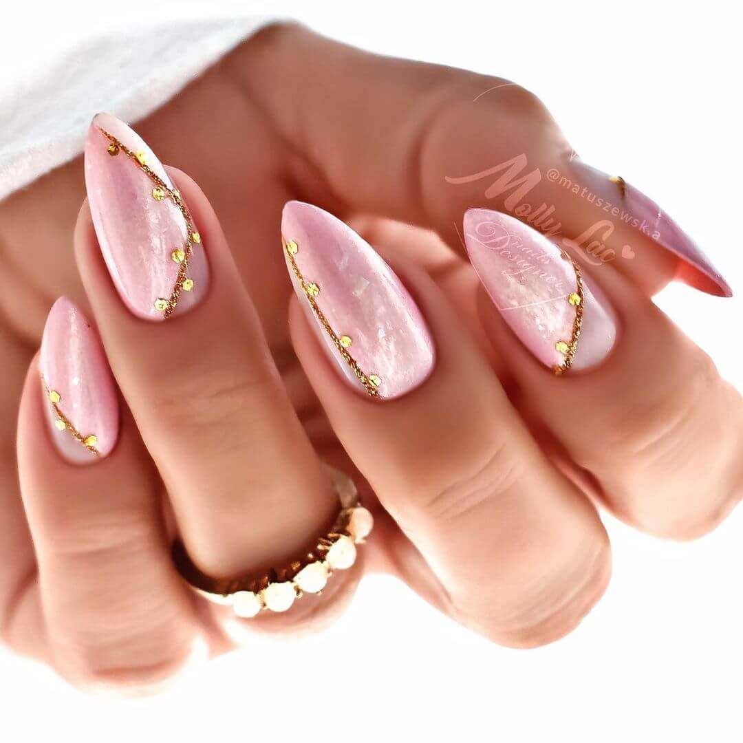Light pink with thread nail art