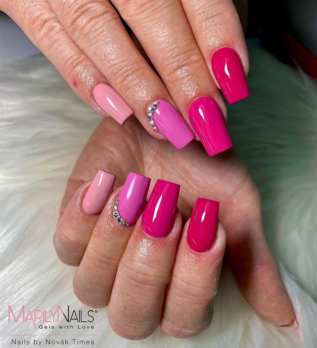 Different shades of pink with 3D nail art