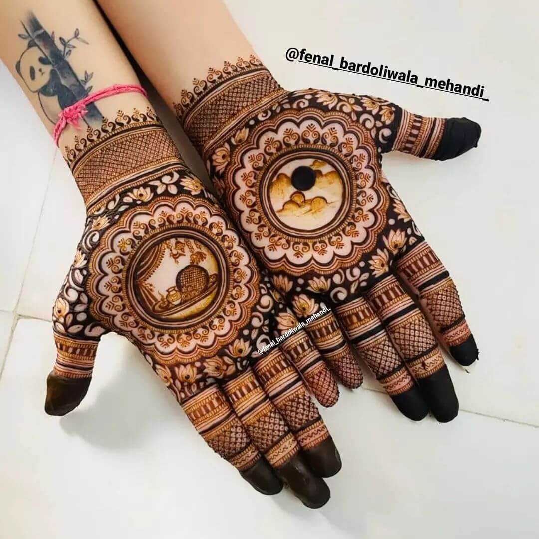 Karwa Chauth Mehendi Designs for Hand Incredible lotus and moon make the best design