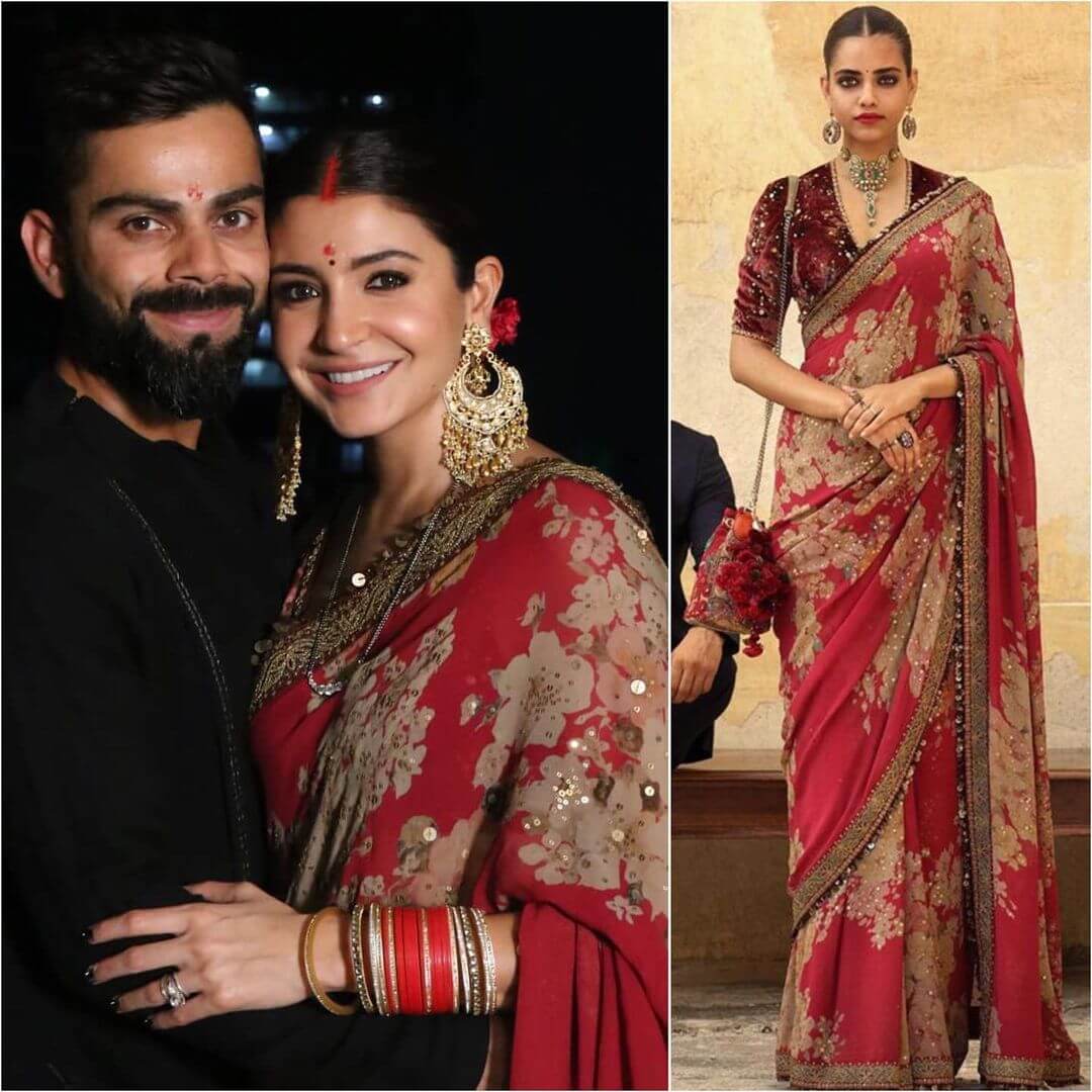 Karwa Chauth Outfits Inspired from Bollywood Celebrities Anushka Sharma's Designer Printed Floral Saree