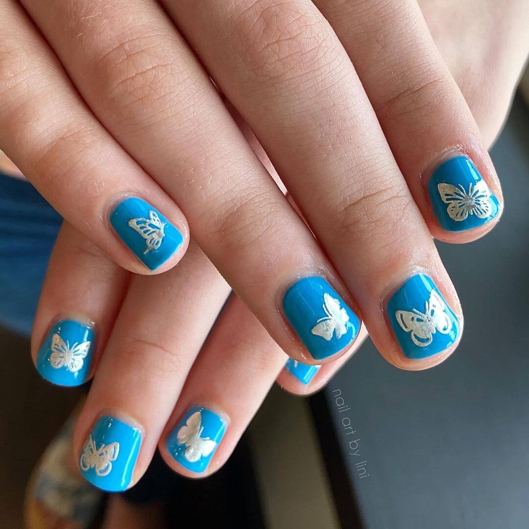 Butterfly Nail Art For Blue Nails