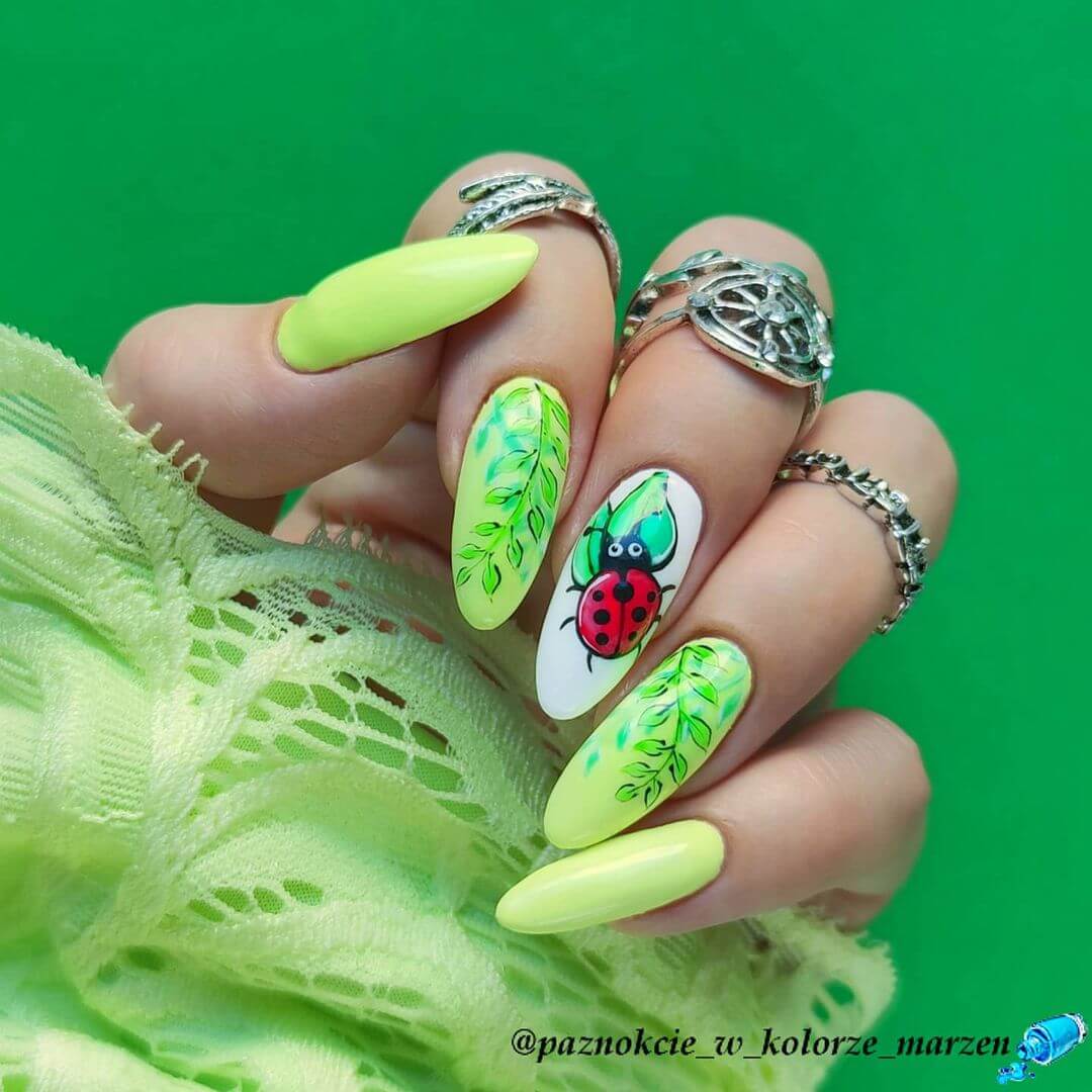 Lime Green Leafy Nail Art