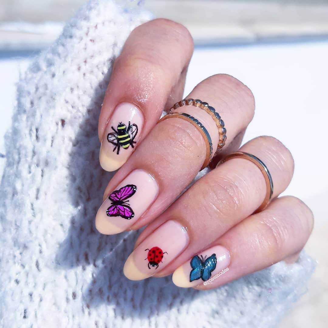 Multiple Insect Nails - Nude Nails