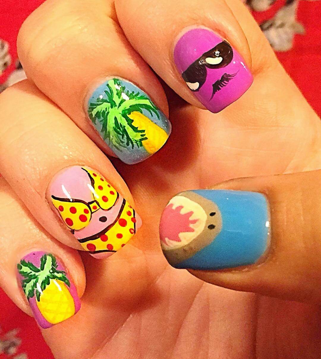Beach theme mustache nail art design