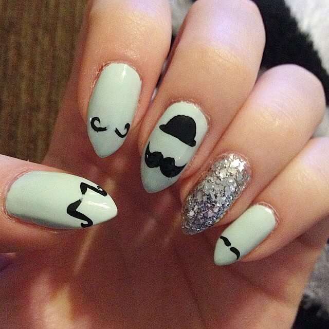 Black mustache with a hat nail art design