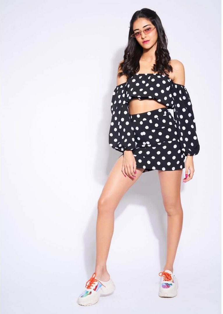 Ananya Pandey In A Black And White Polka Dots Skirt Blouse
