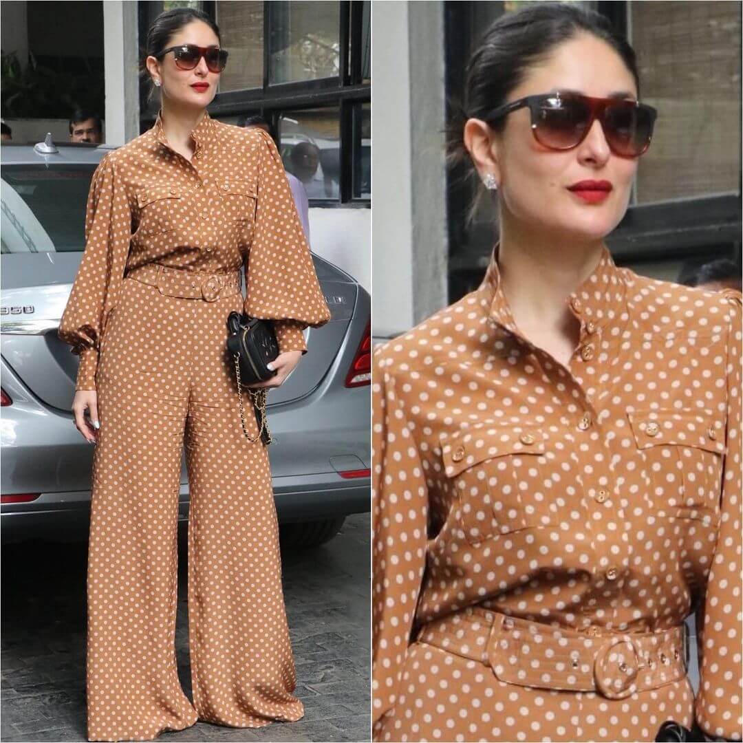 Polka Dots Print Outfits Kareena Kapoor Khan Sporting A Wide Leg Jump Suit With Polka Dots