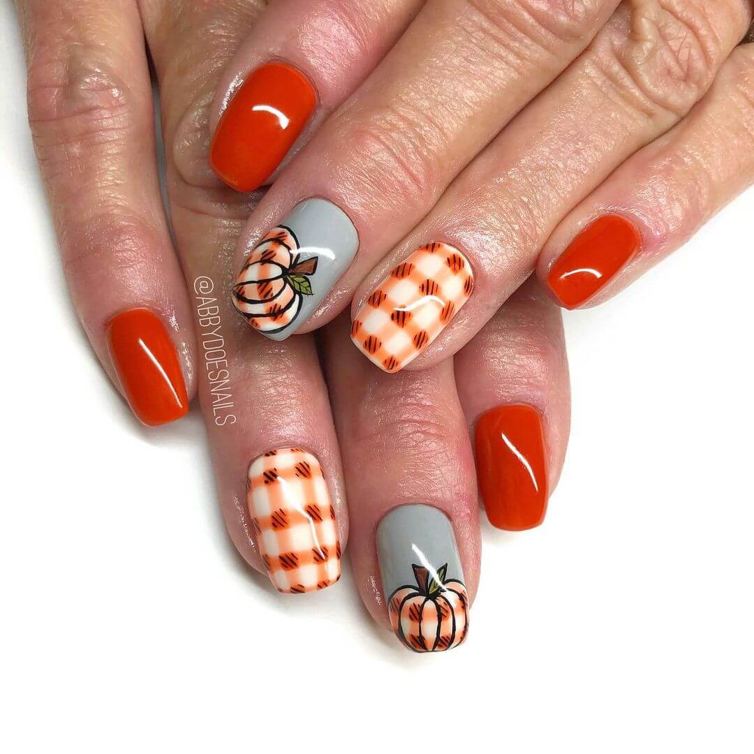 Pumpkin Nail Art Designs Plaid Pumpkin Nails - Orange Nails