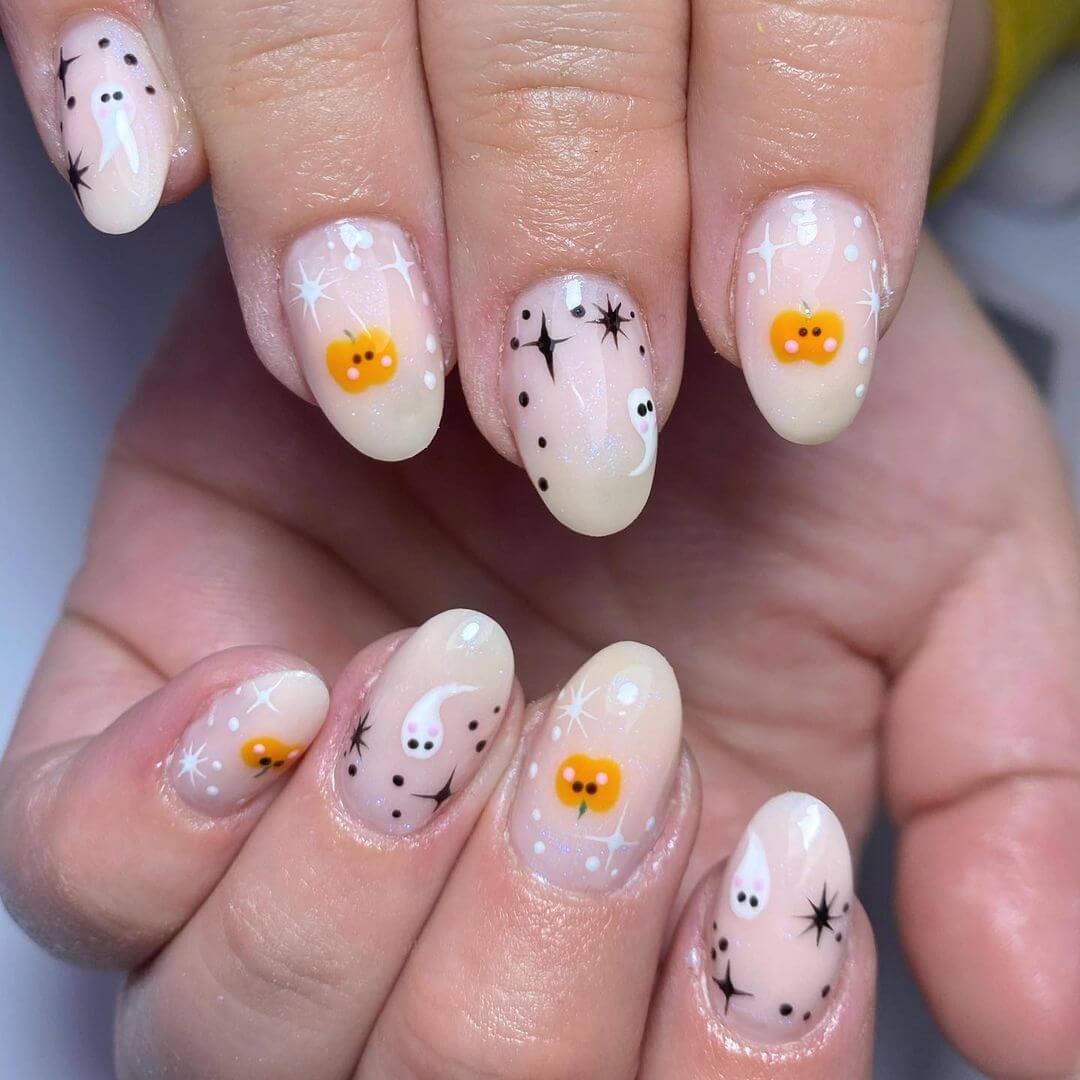 Pumpkin Nail Art Designs Nude Spooky Nails - Goth Vibes