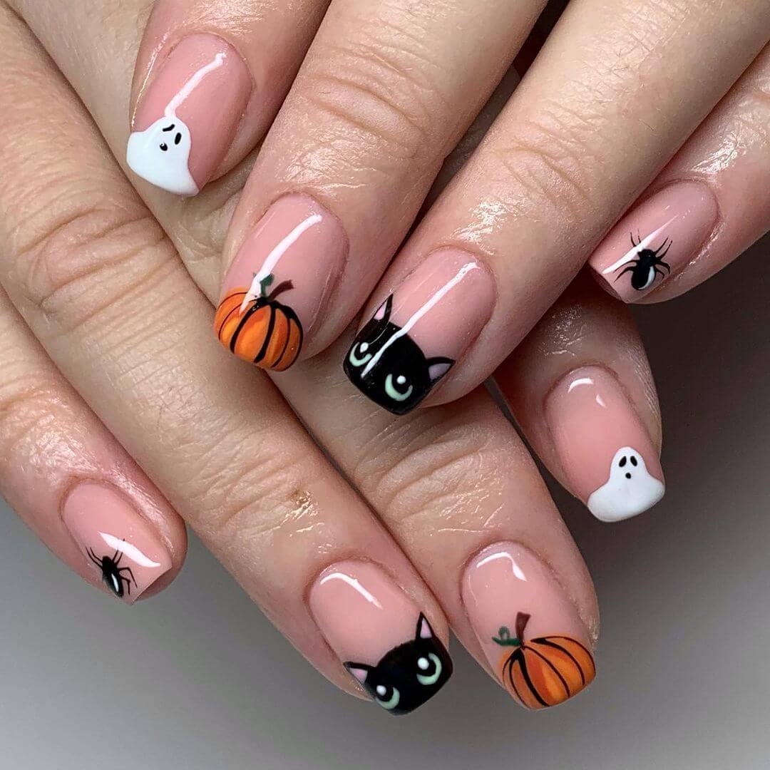 Cutest Halloween Nails With Kitty