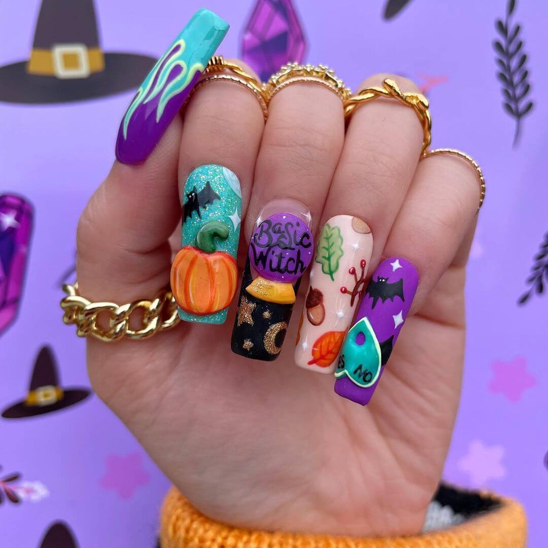 Witches And Firework Halloween Nails - Freestyle Nails