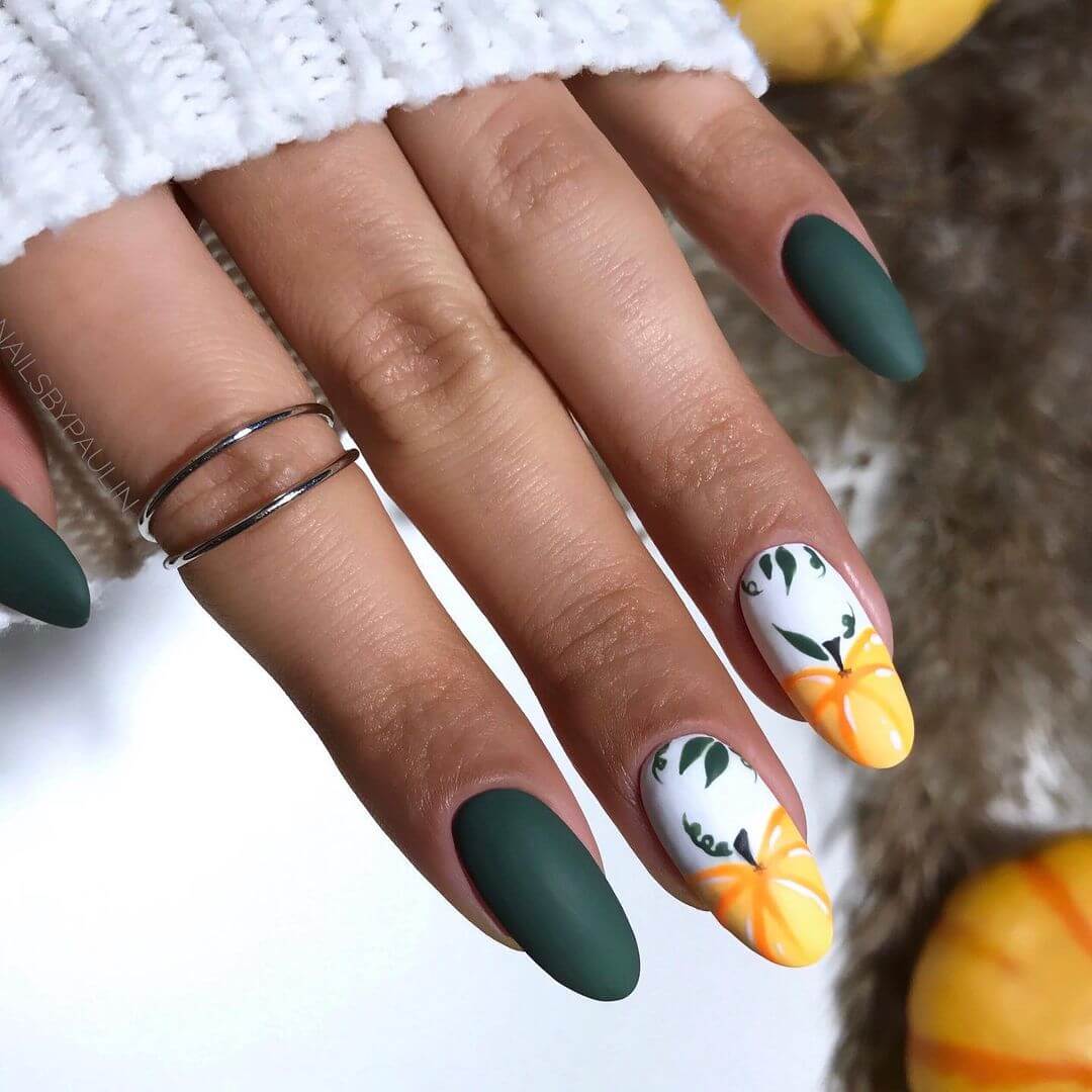 Green Spring Pumpkin Nail Art