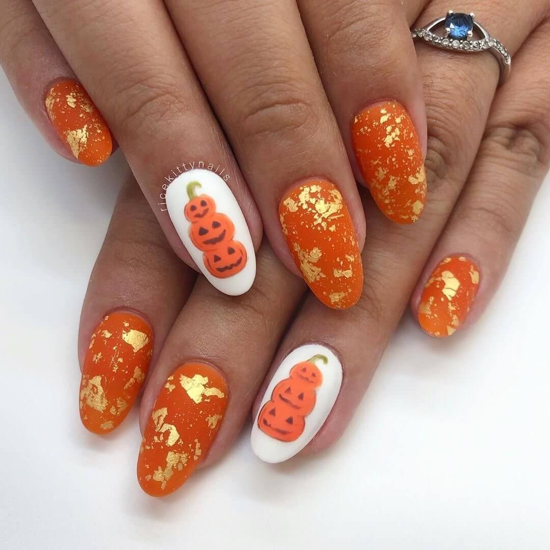 Stacked Pumpkin Orange Gold Nails