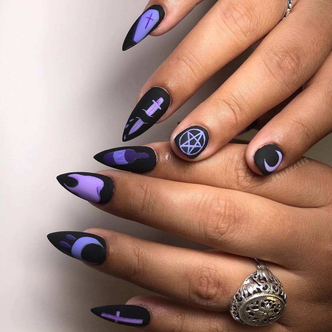 Witchy theme nail art design