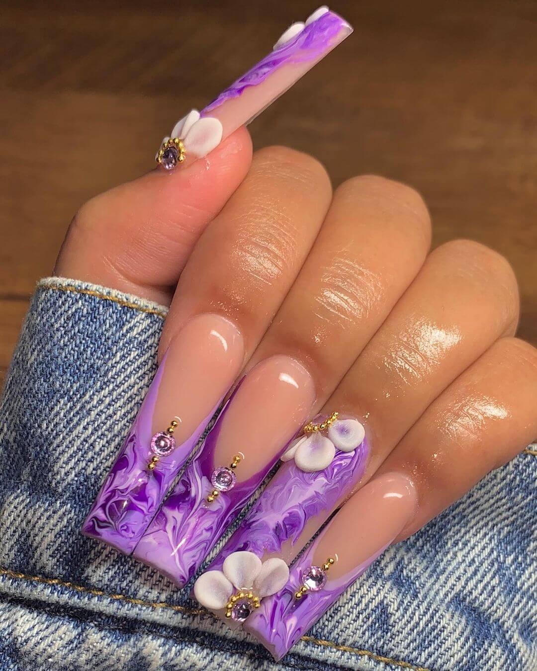 Jewelled purple nail art design