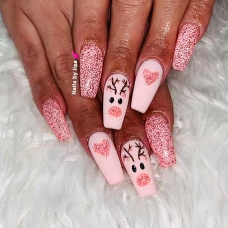 Reindeer Nail Art Designs Pink reindeer nail art design