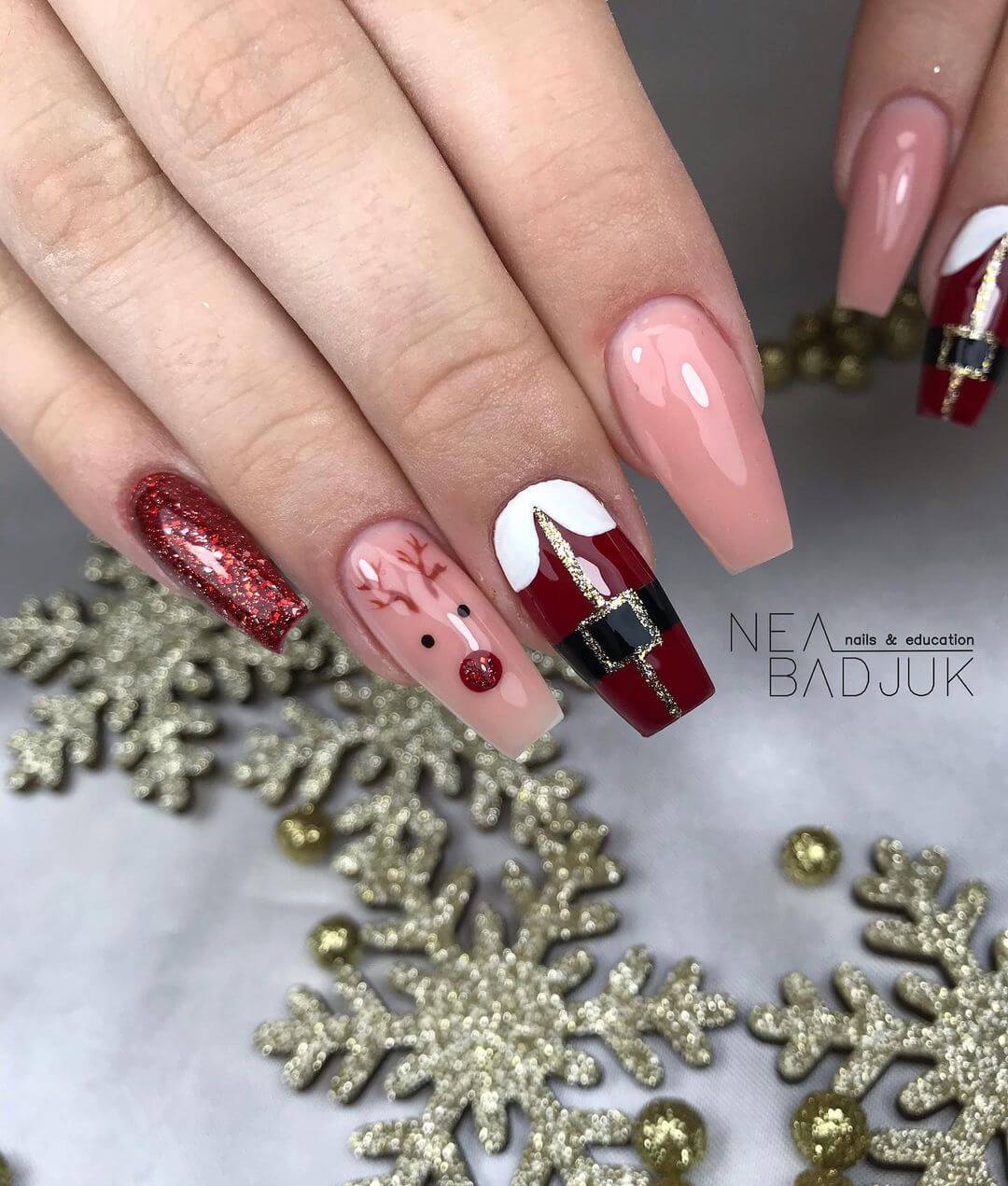 Santa-reindeer nail art design