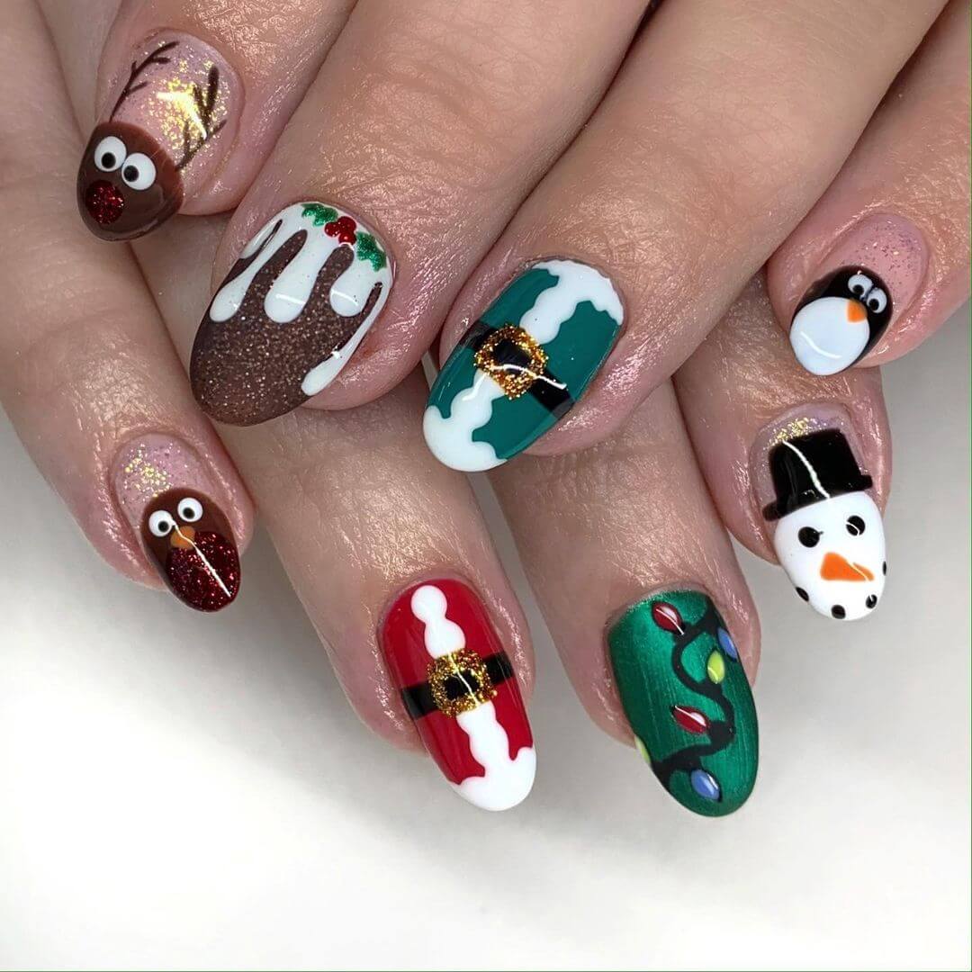 Reindeer Nail Art Designs Reindeer with other Christmas characters nail art design