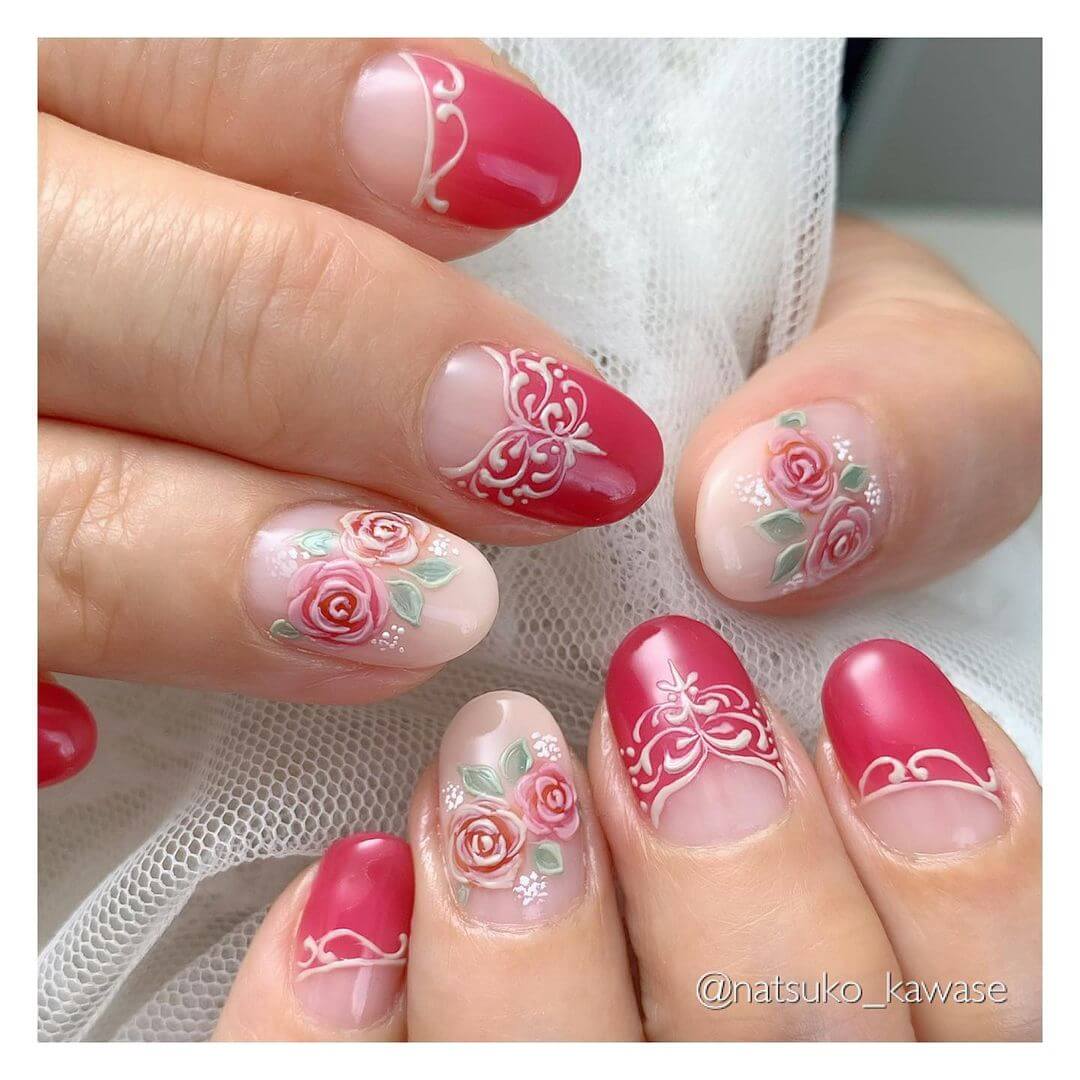 Rose plant nail art design