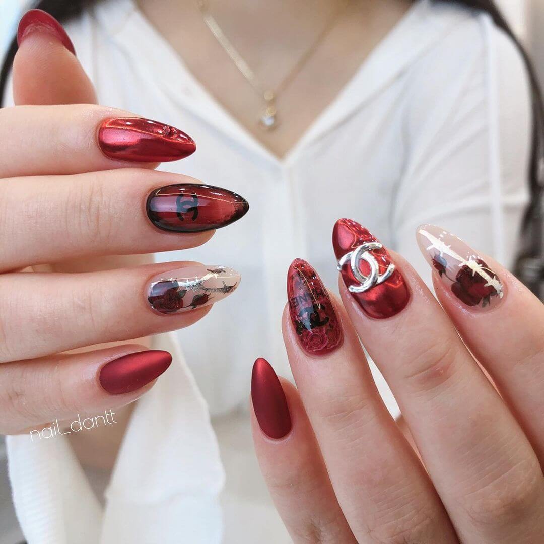 Bold red rose nail art design