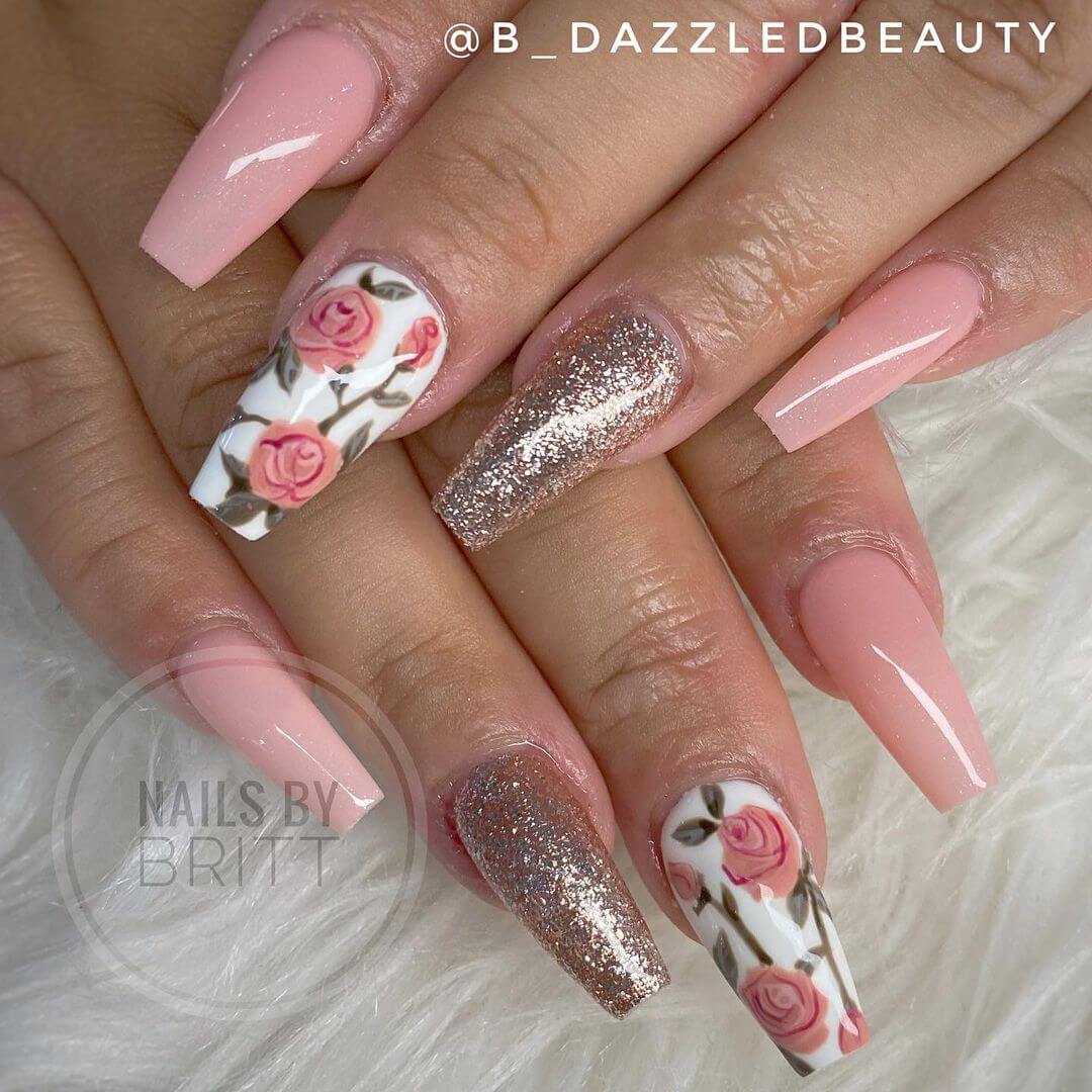 Rose Nail Art Designs Roses with leaves nail art design