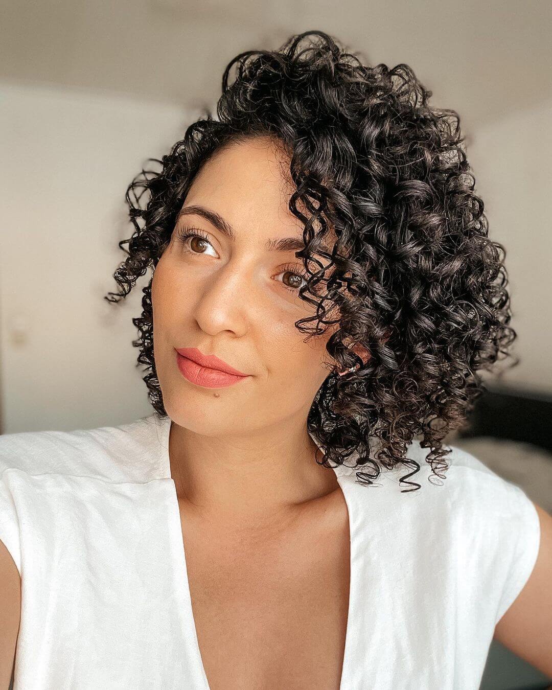 Short Curly Hairstyle for Women Side Parted Curly Layered Bob - Spiral Bob