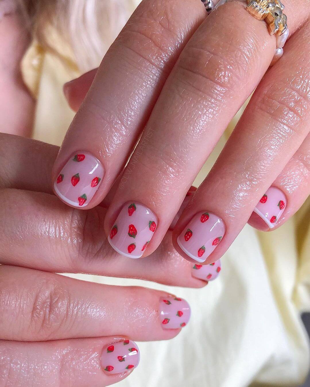 Trendy Pastel Pink Strawberry nail art