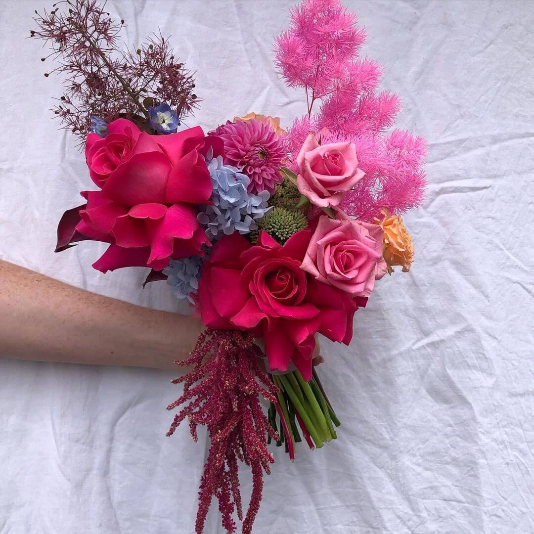 Western Wedding Bouquet Designs Pink And Red Vibrant Wedding Bouquet