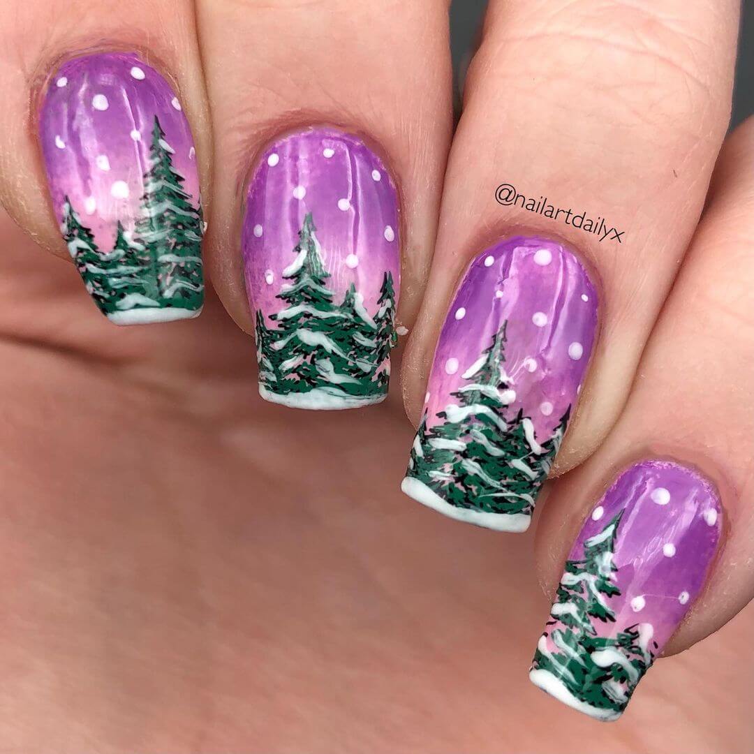 Winter Nail Art Designs Magical SNOW Trees