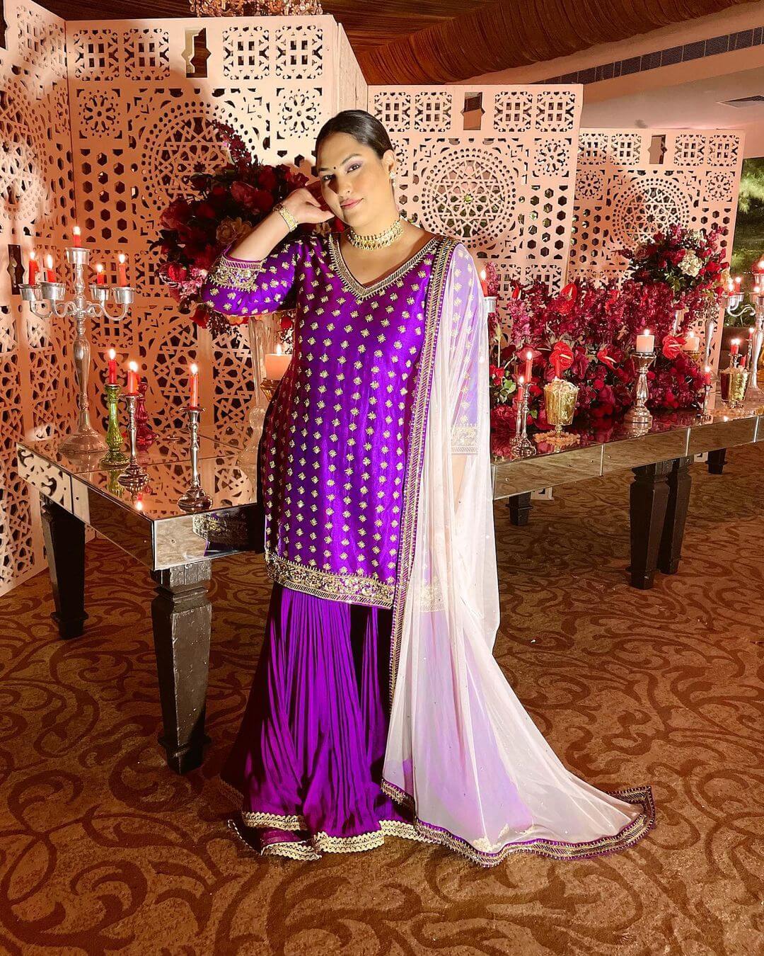 20+ Trending Diwali Outfit Ideas for you to choose from Beautiful Purple Kurti with a skirt for the Diwali Party