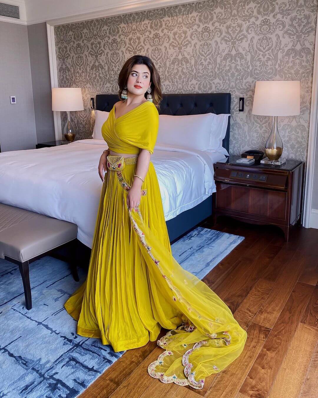 20+ Trending Diwali Outfit Ideas for you to choose from Yellow Off-shoulder Lehenga for a Chic Look