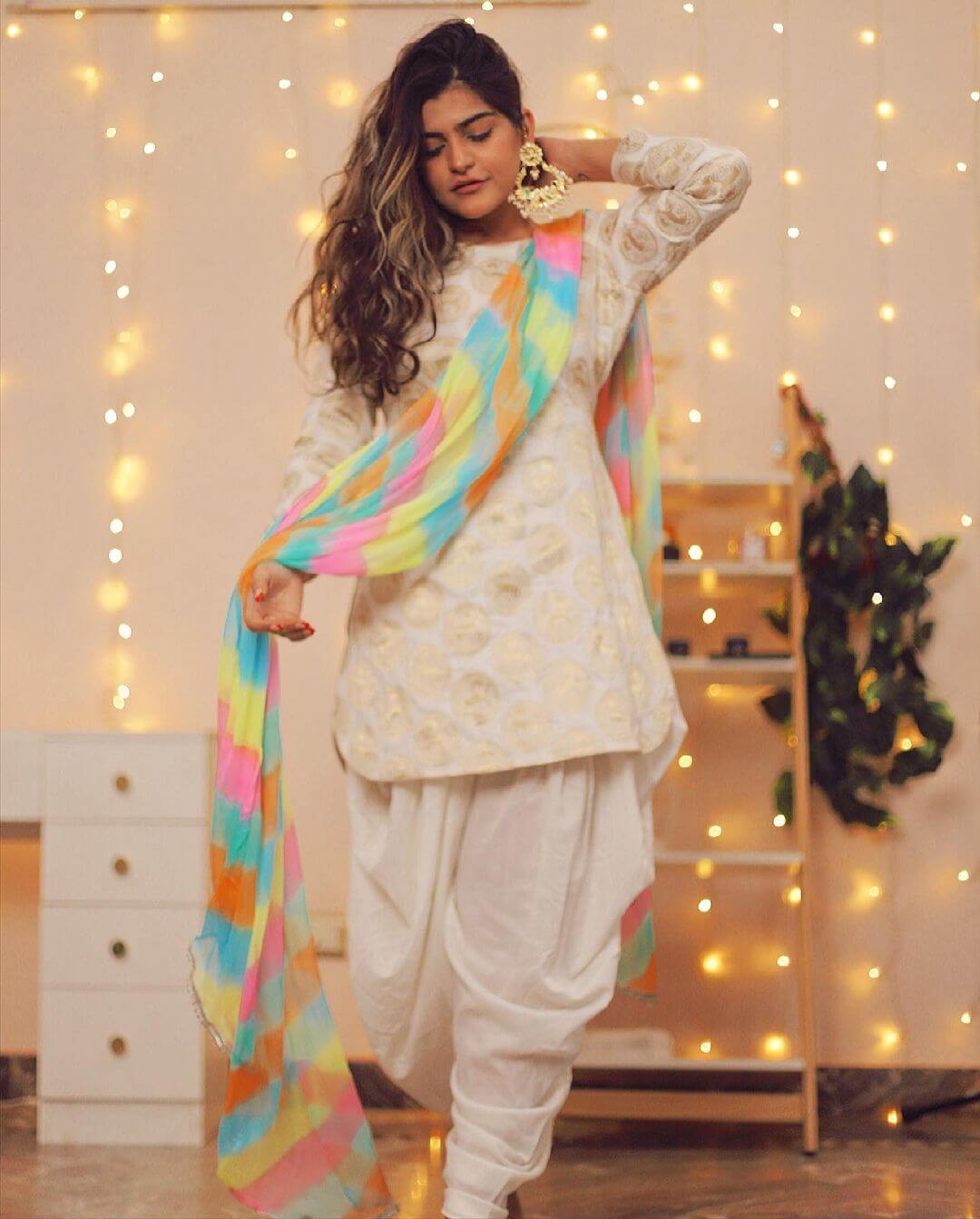 White Suit with Vibrant Dupatta to create an Elegant outfit