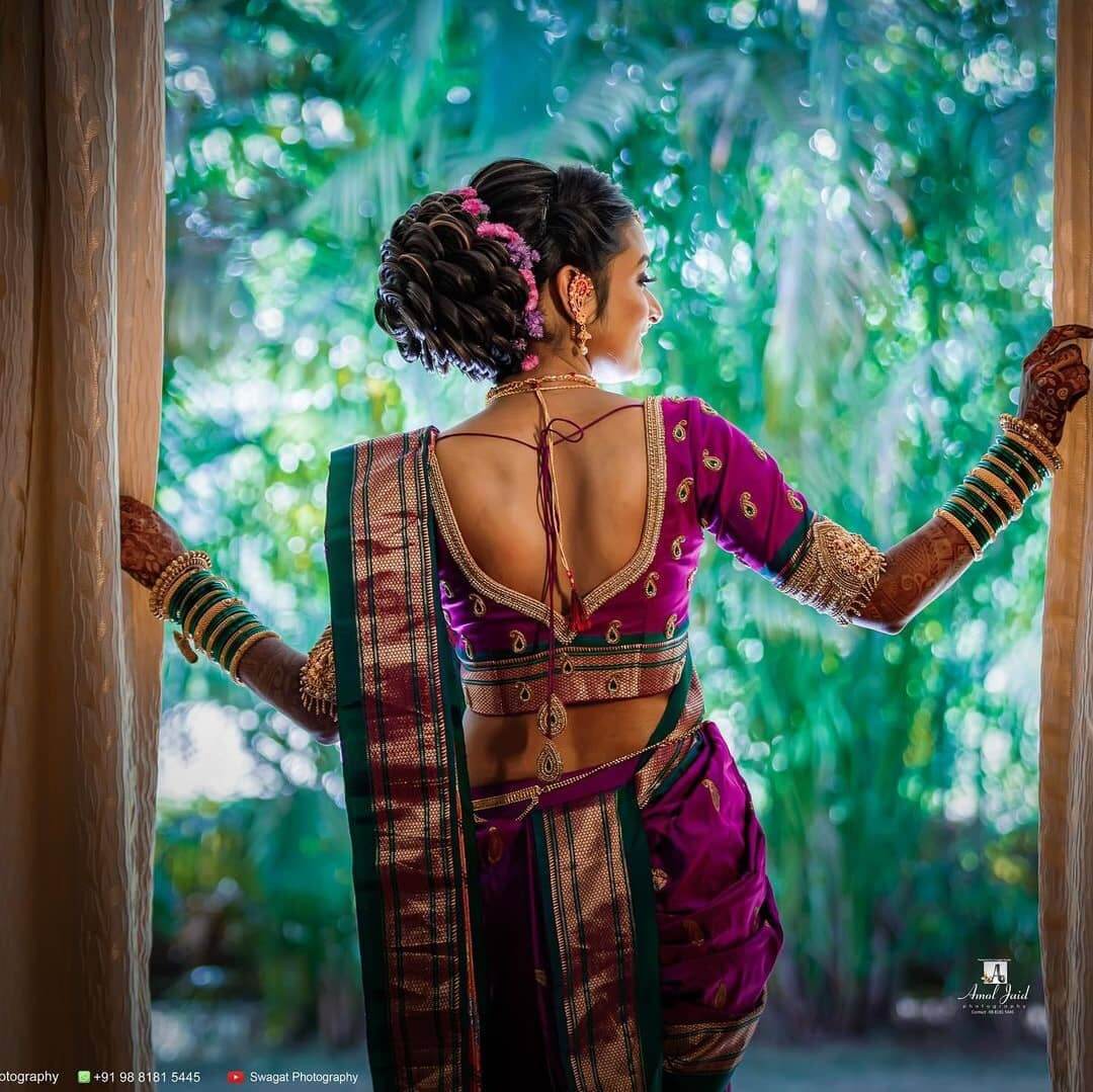 Marathi Bridal Blouse Designs Peacock theme bridal blouse design